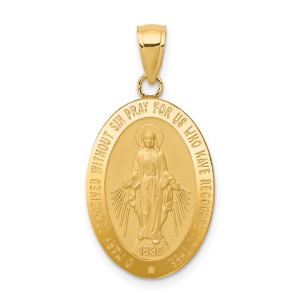 14k Yellow Gold Virgin Mary Miraculous Medal Religious Necklace Charm Pendant